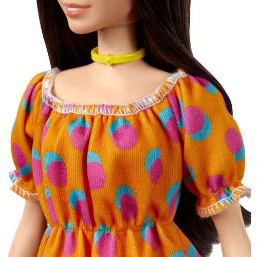 Mattel Barbie Fashionistas Original Μελαχρινή Κούκλα Με Φόρεμα Dotted Πορτοκαλί FBR37 / GRB52 887961900323