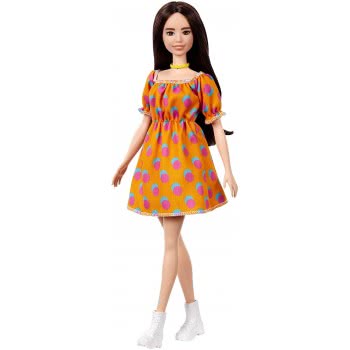 Mattel Barbie Fashionistas Original Μελαχρινή Κούκλα Με Φόρεμα Dotted Πορτοκαλί FBR37 / GRB52 887961900323
