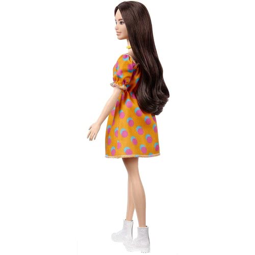 Mattel Barbie Fashionistas Original Μελαχρινή Κούκλα Με Φόρεμα Dotted Πορτοκαλί FBR37 / GRB52 887961900323
