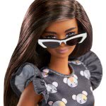 Mattel Barbie Fashionistas Doll Num 140 With Long Brunette Hair Wearing Mouse-Print Dress FBR37 / GHW54 887961804355