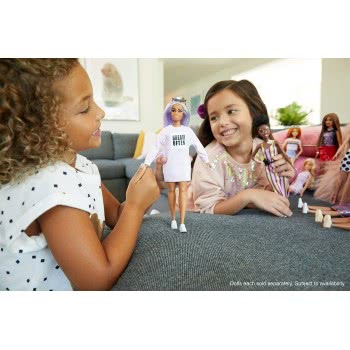 Mattel Barbie Fashionistas Doll With Long Rainbow Hair Wearing Sweatshirt Dress And Accessories FBR37 / GHW52 887961804393