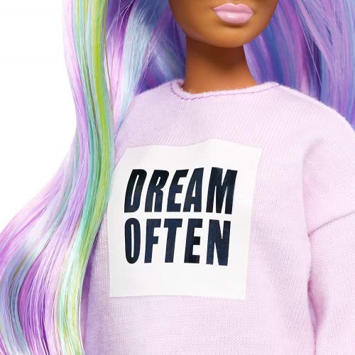 Mattel Barbie Fashionistas Doll With Long Rainbow Hair Wearing Sweatshirt Dress And Accessories FBR37 / GHW52 887961804393