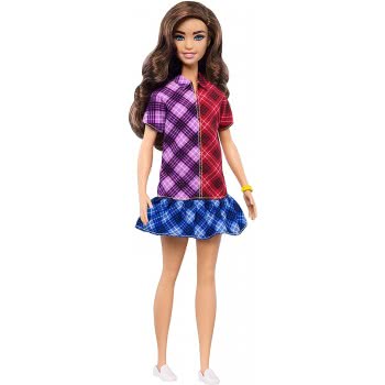 Mattel Barbie Fashionistas Doll With Long Brunette Hair Wearing Colour-Blocked Plaid Dress And Accessories FBR37 / GHW53 8879618