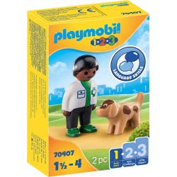 Playmobil 1.2.3 Vet With Dog 70407 4008789704078