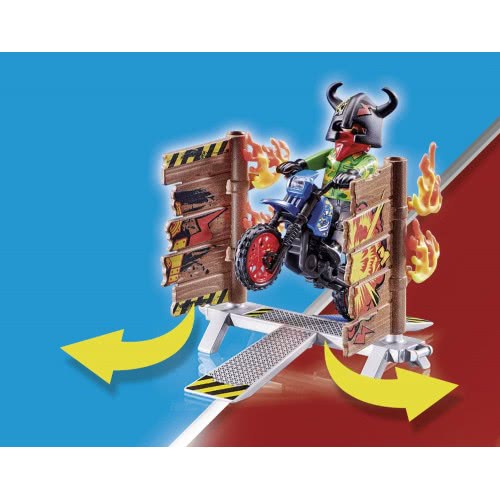 Playmobil Stunt Show Μηχανή Motocross Με Φλεγόμενο Τοίχο 70553 4008789705532