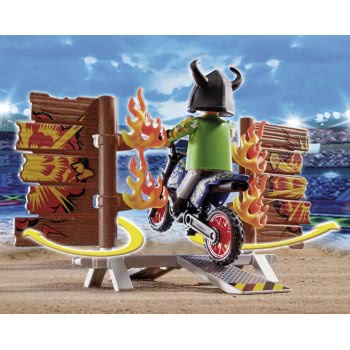 Playmobil Stunt Show Μηχανή Motocross Με Φλεγόμενο Τοίχο 70553 4008789705532