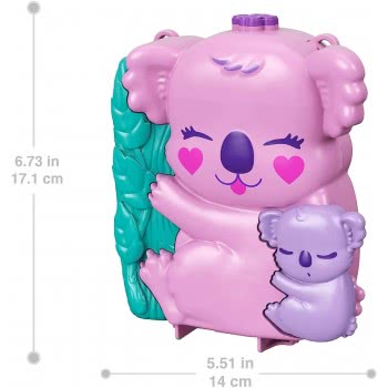 Mattel Polly Pocket Koala Adventures Wearable Purse Compact With Micro Polly Doll Friend Doll, 8 Outdoor-Related Features, 5 Ani
