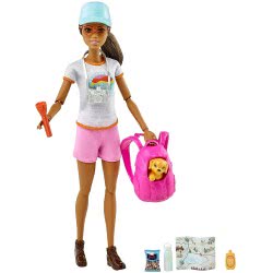 Mattel Barbie Hiking Doll Brunette, With Puppy Και 9 Accessories Including Backpack Pet Carrier, Map, Camera Και More GKH73 / GR