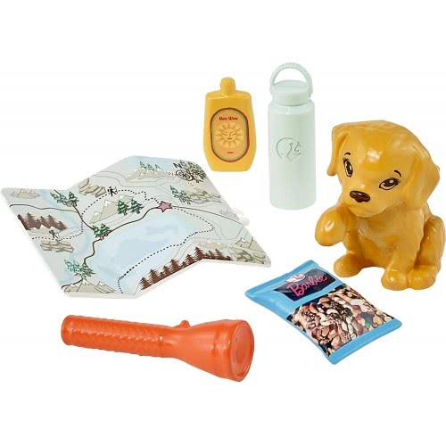 Mattel Barbie Hiking Doll Brunette, With Puppy Και 9 Accessories Including Backpack Pet Carrier, Map, Camera Και More GKH73 / GR