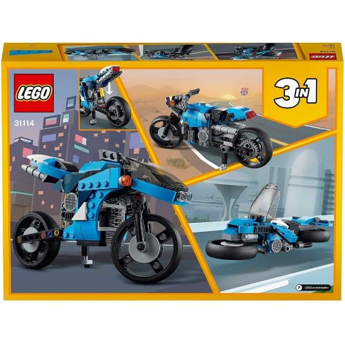 LEGO Creator 3 In 1 Superbike Toy Motorcycle To Classic Bike To Hoverbike Building Set 31114 5702016888362