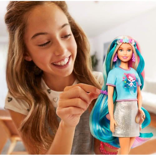 Mattel Barbie Fantasy Hair Doll, Blonde, With 2 Decorated Crowns, 2 Tops Και Accessories For Mermaid And Unicorn Looks GHN04 887