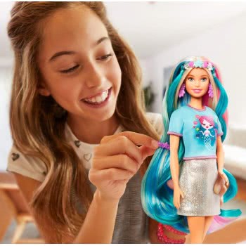 Mattel Barbie Fantasy Hair Doll, Blonde, With 2 Decorated Crowns, 2 Tops Και Accessories For Mermaid And Unicorn Looks GHN04 887