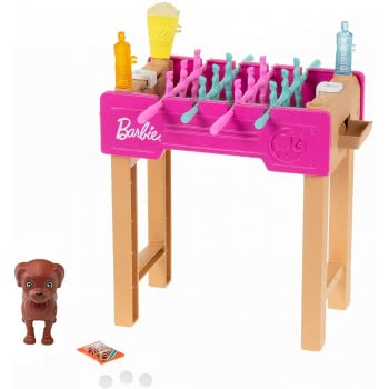 Mattel Barbie Mini Playset With Pet, Accessories And Working Foosball Table, Game Night Theme GRG75 / GRG77 887961903959