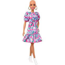 Mattel Barbie Fashionistas Doll 150 With No-Hair Look Wearing Pink Floral Dress, White Booties Και Earrings FBR37 / GYB03 887961