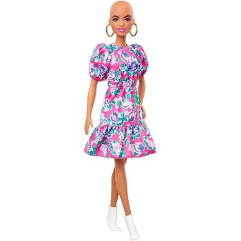 Mattel Barbie Fashionistas Doll 150 With No-Hair Look Wearing Pink Floral Dress, White Booties Και Earrings FBR37 / GYB03 887961