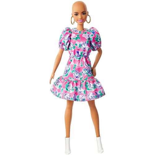 Mattel Barbie Fashionistas Doll 150 With No-Hair Look Wearing Pink Floral Dress, White Booties Και Earrings FBR37 / GYB03 887961