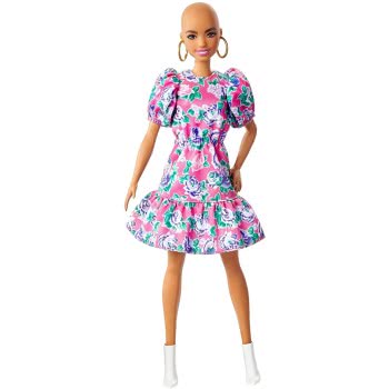 Mattel Barbie Fashionistas Doll 150 With No-Hair Look Wearing Pink Floral Dress, White Booties Και Earrings FBR37 / GYB03 887961