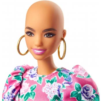 Mattel Barbie Fashionistas Doll 150 With No-Hair Look Wearing Pink Floral Dress, White Booties Και Earrings FBR37 / GYB03 887961