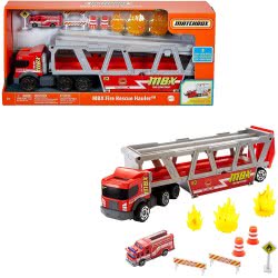 Mattel Matchbox Fire Rescue Hauler Playset Themed Hauler With 1 Fire-Themed Vehicle, Holds 16 Cars GWM23 887961942736