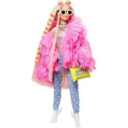 Mattel Barbie Extra Doll In Pink Fluffy Coat With Unicorn-Pig Toy GRN28 887961908480