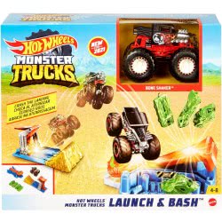 Mattel Hot Wheels Monster Trucks Launch Anbash Play Set With 4 Crushed Cars GVK08 887961928105