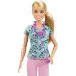 Mattel Barbie Nurse Blonde Doll (12-In/30.40-Cm) With Scrubs Featuring A Medical Tool Print Top GTW39 887961921427