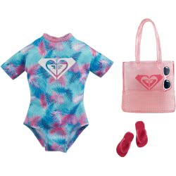 Mattel Barbie Doll Clothes Inspired By Roxy, Complete Look With 2 Accessories, Tropical Roxy Swimsuit GWF05 / GRD41 887961901702