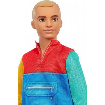 Mattel Barbie Ken Fashionistas Doll 163, Slender With Sculpted Blonde Hair Wearing Color-Blocked Jacket-Style Top DWK44 / GRB88 