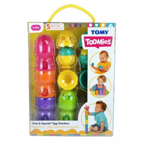 TOMY Toomies Baby Toddler Toy Hide & Squeak Egg Stackers For 6-36 Months 1000-73083 5011666730830
