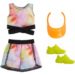 Mattel Barbie Fashion Pack With Tie-Dye Athletic Top And Shorts, Orange Visor And Yellow Sneakers GWD96 / GRB99 887961900576