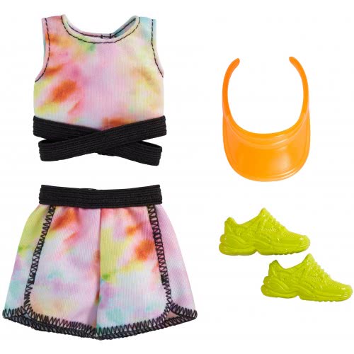 Mattel Barbie Fashion Pack With Tie-Dye Athletic Top And Shorts, Orange Visor And Yellow Sneakers GWD96 / GRB99 887961900576