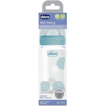 Chicco Well Being Nature Glass Μπιμπερό Γυάλινο Σιλικόνης 240Ml 0M+ A50-28721-20 8058664129942