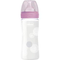 Chicco Well Being Nature Glass Bottle Pink 240Ml 0M+ A50-28721-10 8058664129935