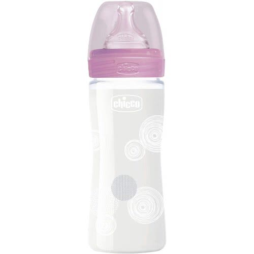 Chicco Well Being Nature Glass Μπιμπερό Ροζ 240Ml 0M+ A50-28721-10 8058664129935