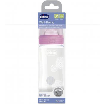 Chicco Well Being Nature Glass Μπιμπερό Ροζ 240Ml 0M+ A50-28721-10 8058664129935