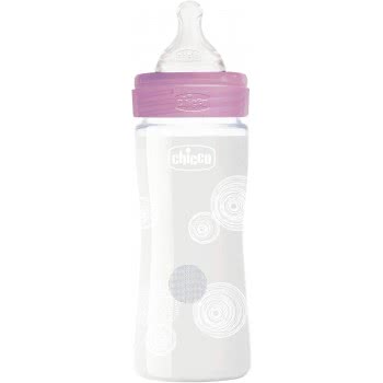 Chicco Well Being Nature Glass Bottle Pink 240Ml 0M+ A50-28721-10 8058664129935