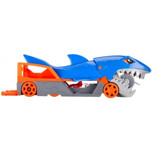 Mattel Λαμπάδα Hot Wheels Shark Chomp Transporter Νταλίκα Καρχαρίας Με Ένα Αυτοκίνητο Κλίμακας 1:64 GVG36 