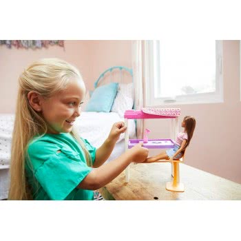 Mattel Λαμπάδα Barbie Δωμάτιο Με Κούκλα, Κρεβάτι Και Γραφείο - Loft Bed DVX51 / FXG52 