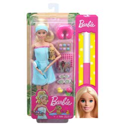 Mattel Λαμπάδα Barbie Wellness Ημέρα Ομορφιάς Σπα Κούκλα Με Κουτάβακι Και 9 Αξεσουάρ GKH73 / GJG55 