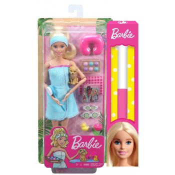 Mattel Λαμπάδα Barbie Wellness Ημέρα Ομορφιάς Σπα Κούκλα Με Κουτάβακι Και 9 Αξεσουάρ GKH73 / GJG55 