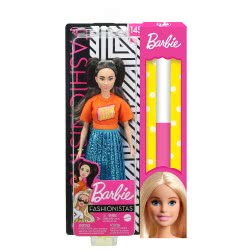 Mattel Λαμπάδα Barbie Fashionistas Κούκλα Num 145 Μελαχρινές Πλεξούδες Πορτοκαλί T-Shirt FBR37 / GHW59 