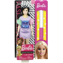 Mattel Easter Candle Barbie Fashionistas 127 Original Brunette Doll With Unicorn Believer Dress FBR37 / FXL60 