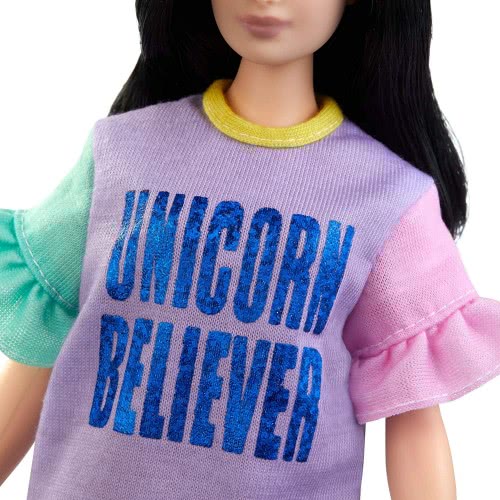 Mattel Easter Candle Barbie Fashionistas 127 Original Brunette Doll With Unicorn Believer Dress FBR37 / FXL60 