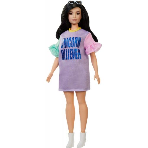 Mattel Easter Candle Barbie Fashionistas 127 Original Brunette Doll With Unicorn Believer Dress FBR37 / FXL60 