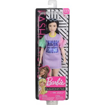 Mattel Easter Candle Barbie Fashionistas 127 Original Brunette Doll With Unicorn Believer Dress FBR37 / FXL60 