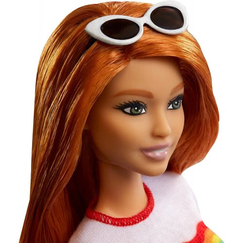 Mattel Easter Candle Barbie Fashionistas 122 With Long Red Hair Wearing Rainbow Graphic T-Shirt FBR37 / FXL55 