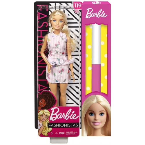 Mattel Λαμπάδα Barbie Fashionistas 119 Original Ξανθιά Κούκλα Με Ροζ Φόρεμα FBR37 / FXL52 