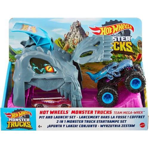 Mattel Hot Wheels Monster Trucks Pit And Launch - Team Mega-Wrex GKY01 / GKY00 887961928020