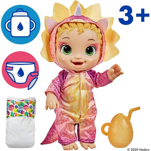 Hasbro Baby Alive Dino Cuties Doll, Triceratops, Doll Accessories, Drinks, Wets, Triceratops Dinosaur F0933 5010993786831