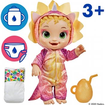 Hasbro Baby Alive Dino Cuties Doll, Triceratops, Doll Accessories, Drinks, Wets, Triceratops Dinosaur F0933 5010993786831